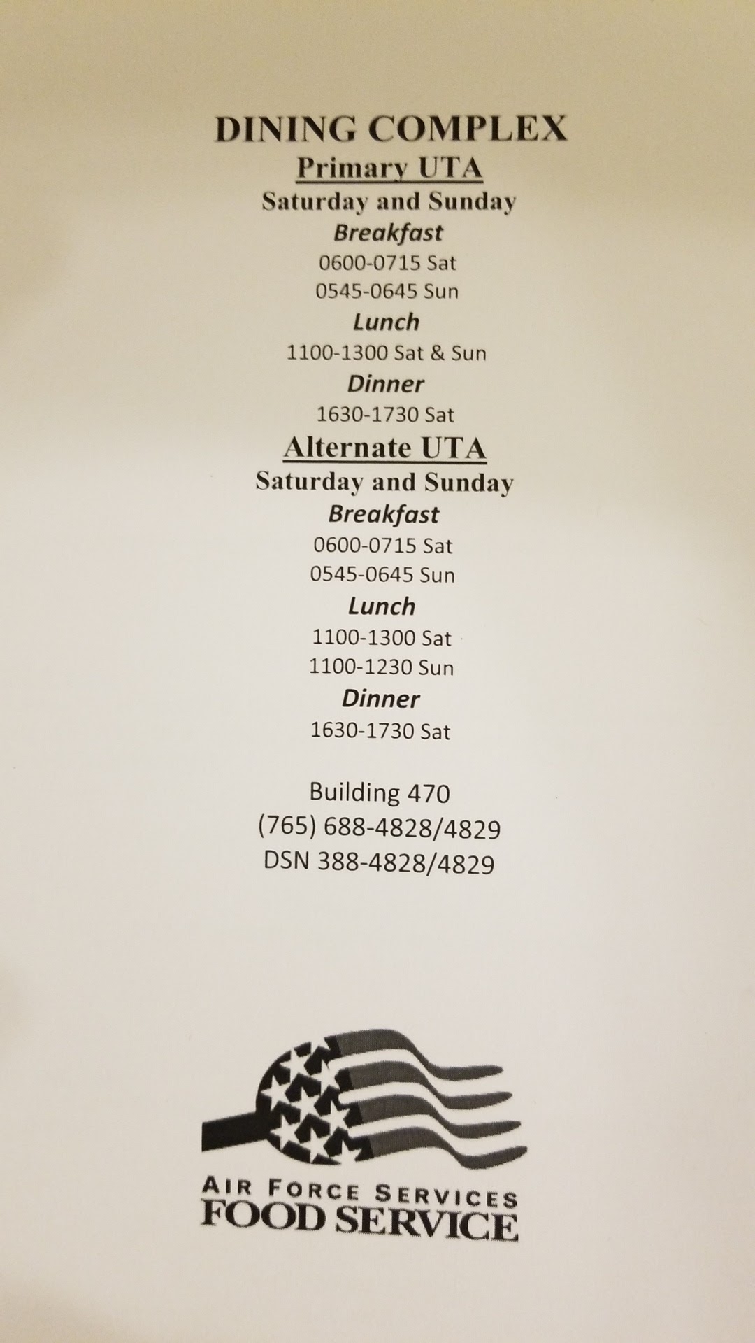 Air Force Dining Facility Menu