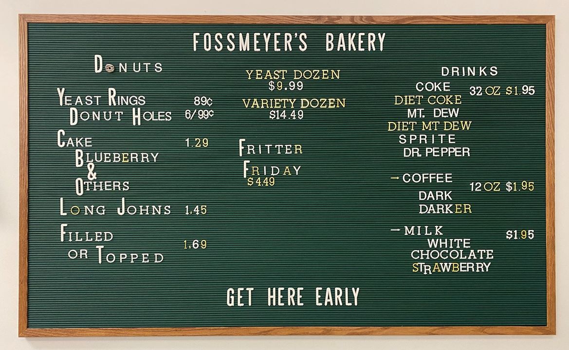 Fossmeyer's Bakery Menu