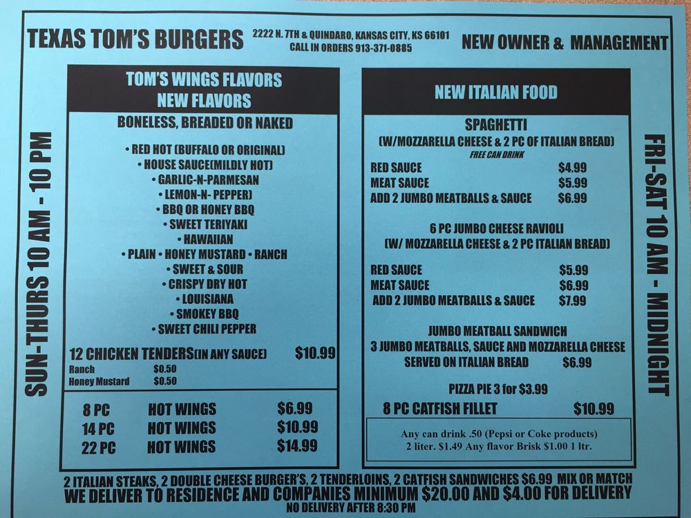 Texas Tom Burger 2222 N 7 St, Kansas City