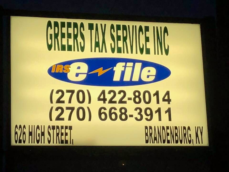 Greers Tax Services 626 High St #1-a, Brandenburg Kentucky 40108