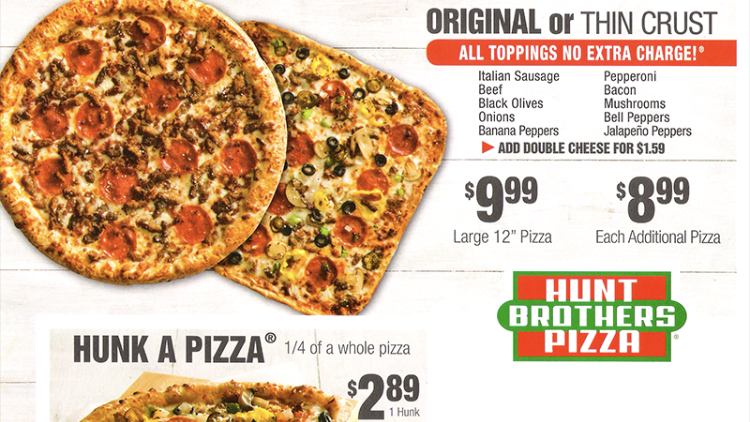 Hunt Brother Pizza Menu
