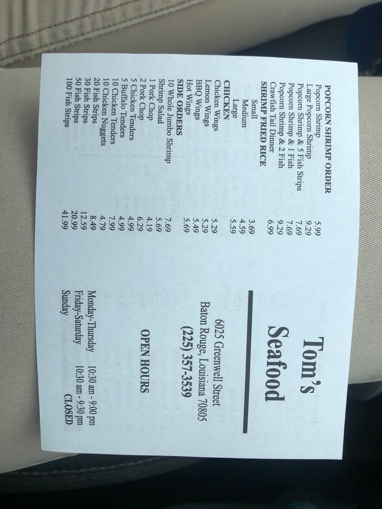 Tom's Seafood 6025 Greenwell St, Baton Rouge