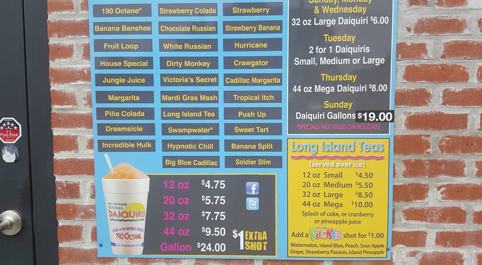 New Orleans Original Daiquiris Menu