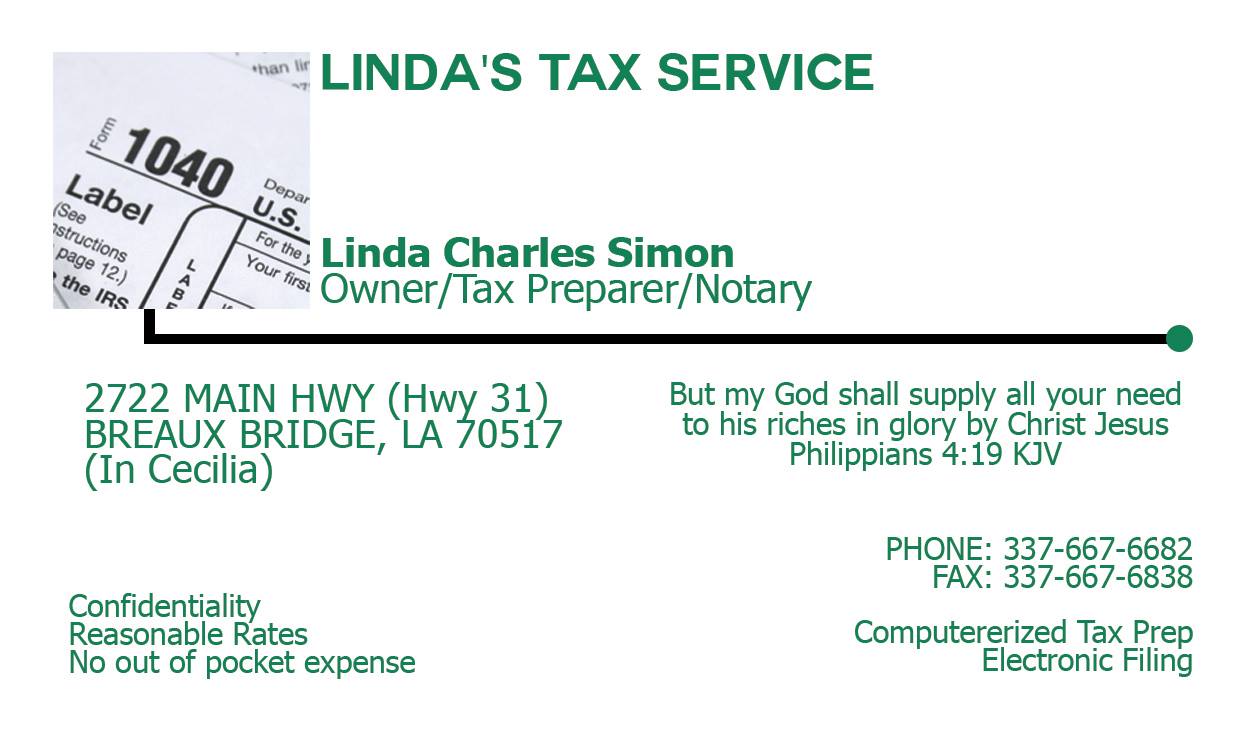 Linda's Tax Services 2722 Main Hwy, Breaux Bridge Louisiana 70517