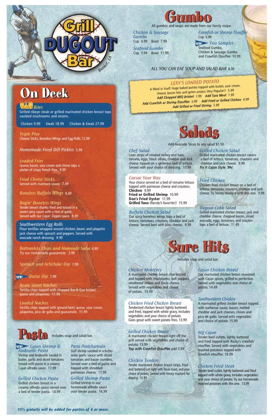 Dugout Neighborhood Grill Menu