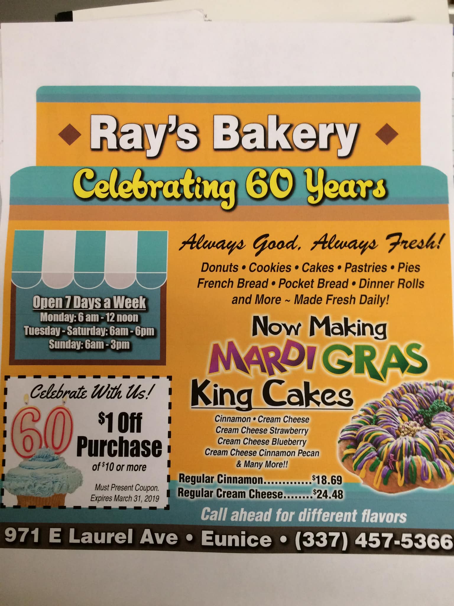 Ray's Bakery Menu