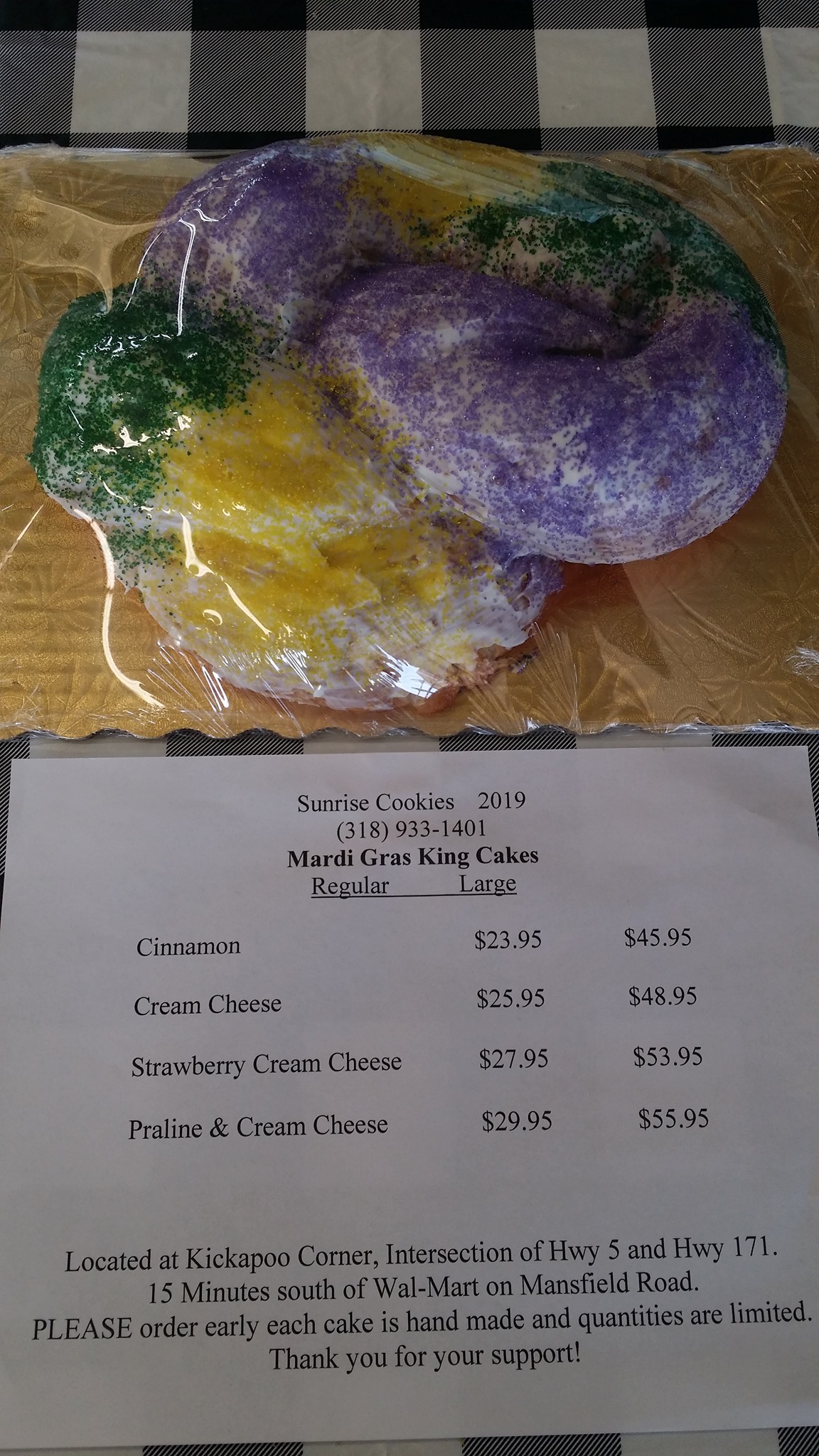 Sunrise Cookies Menu