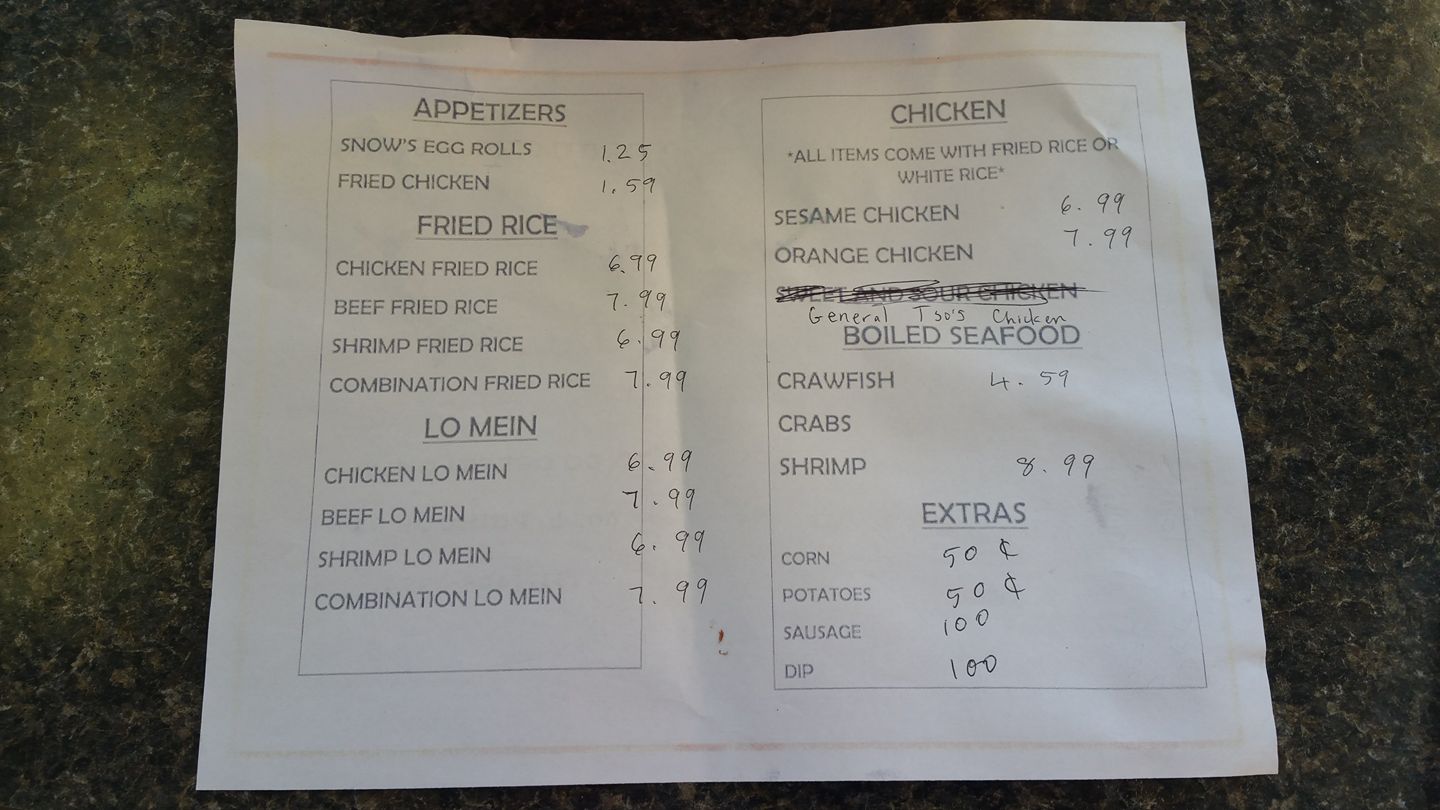 Snow Seafood Menu