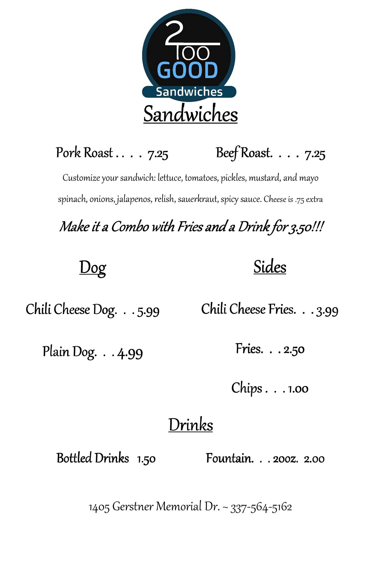 2 Good Menu