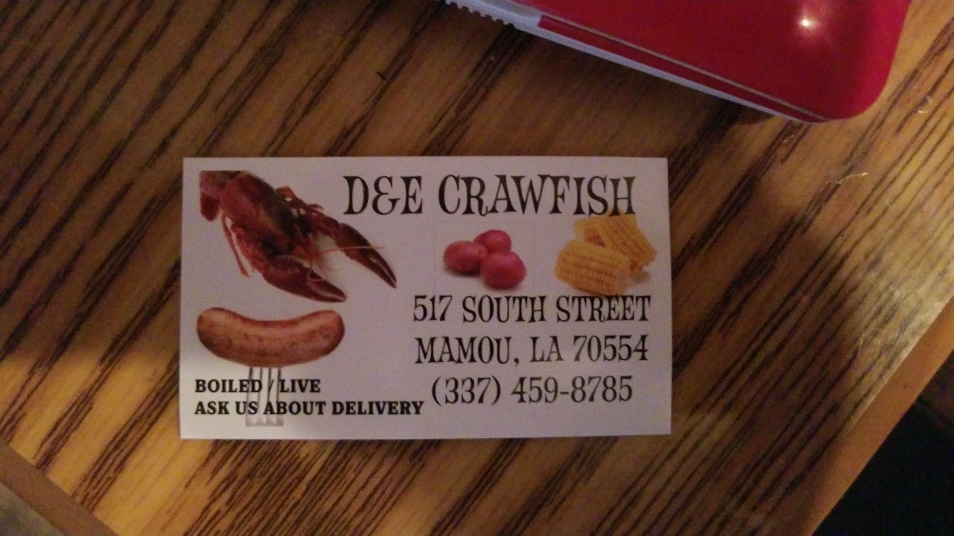 D&E Crawfish on the Go Menu