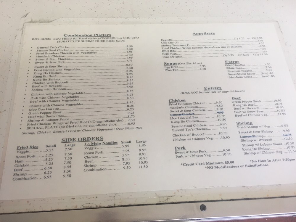 Lilly Chinese Fast Foods Menu