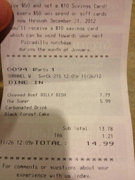 Piccadilly Restaurants Menu