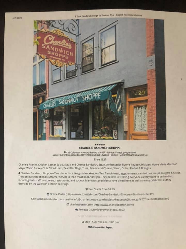 Charlie's Sandwich Shoppe 429 Columbus Ave, Boston