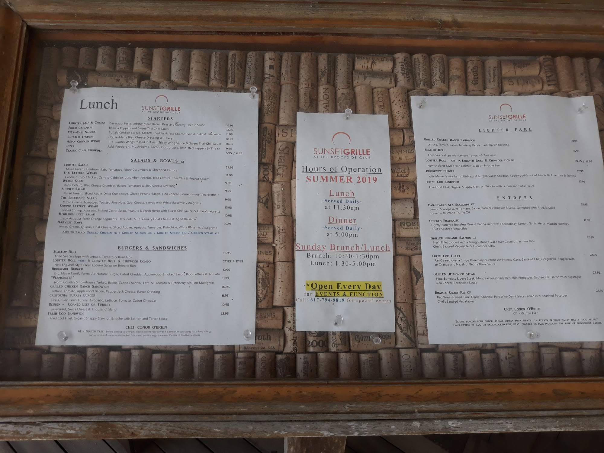 Sunset Grille at The Brookside Club Menu