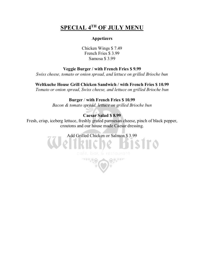 Weltkuche Bistro Menu