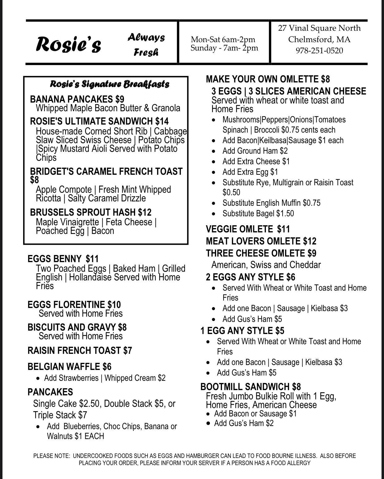 Rosie's Diner 27 Vinal Square, North Chelmsford