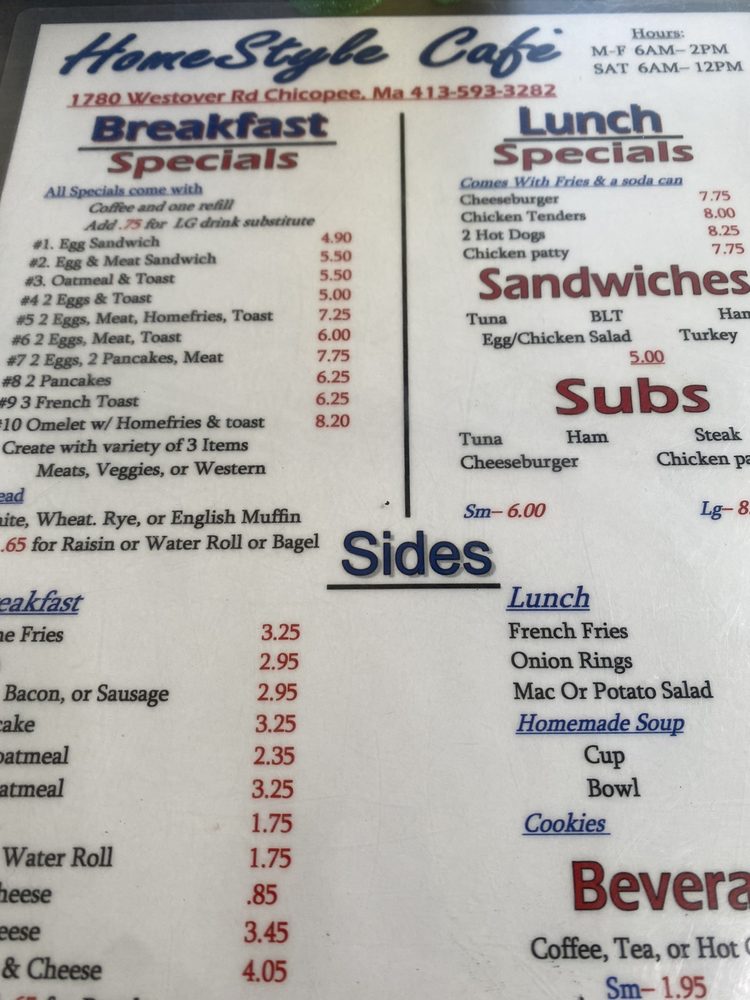Homestyle Cafe 1780 Westover Rd, Chicopee