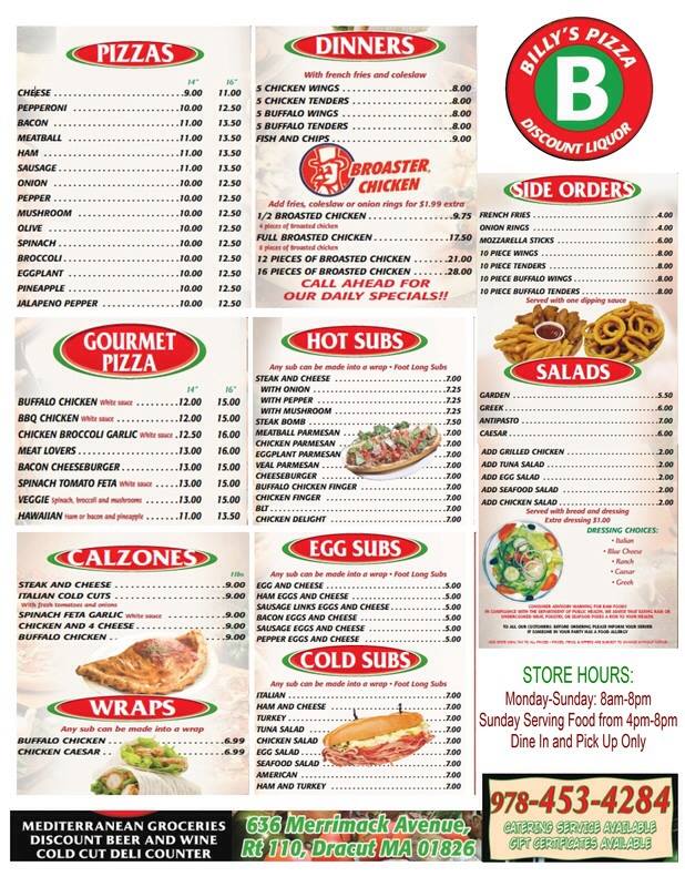 Billy's Variety Menu