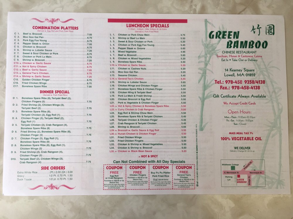Green Bamboo Restaurant 14 Kearney Dr, Lowell