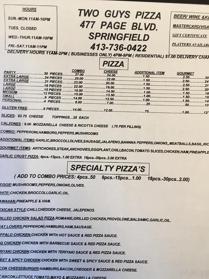 2 Guys Pizzeria 477 Page Blvd, Springfield