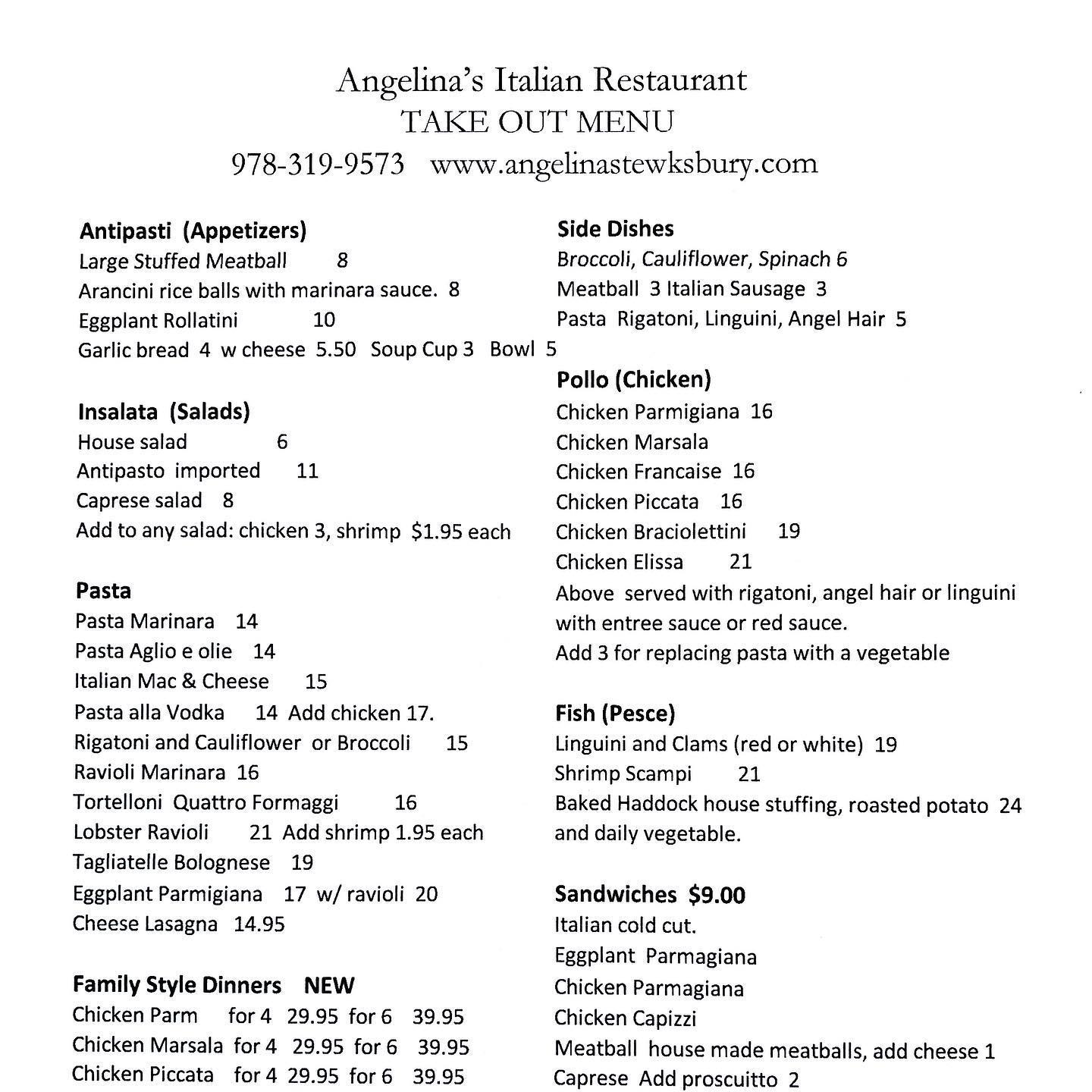 Angelina's Italian Restaurant 1866 Main St, Tewksbury