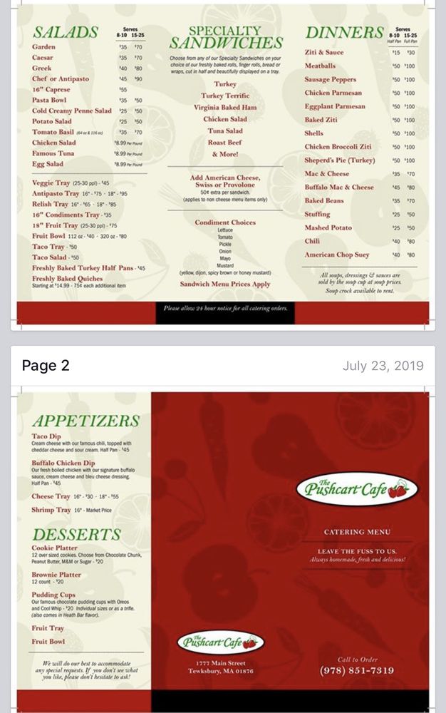 Pushcart Cafe 1777 Main St, Tewksbury