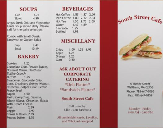 South Street Cafe 5 Turner St, Waltham