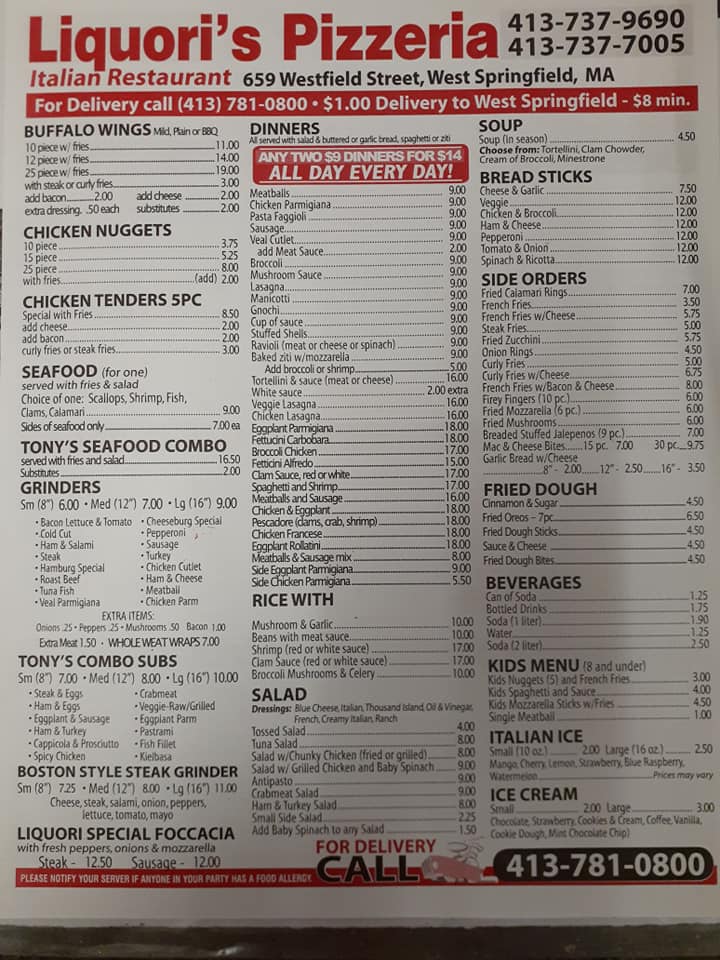 Liquori's Pizza 659 Westfield St, West Springfield