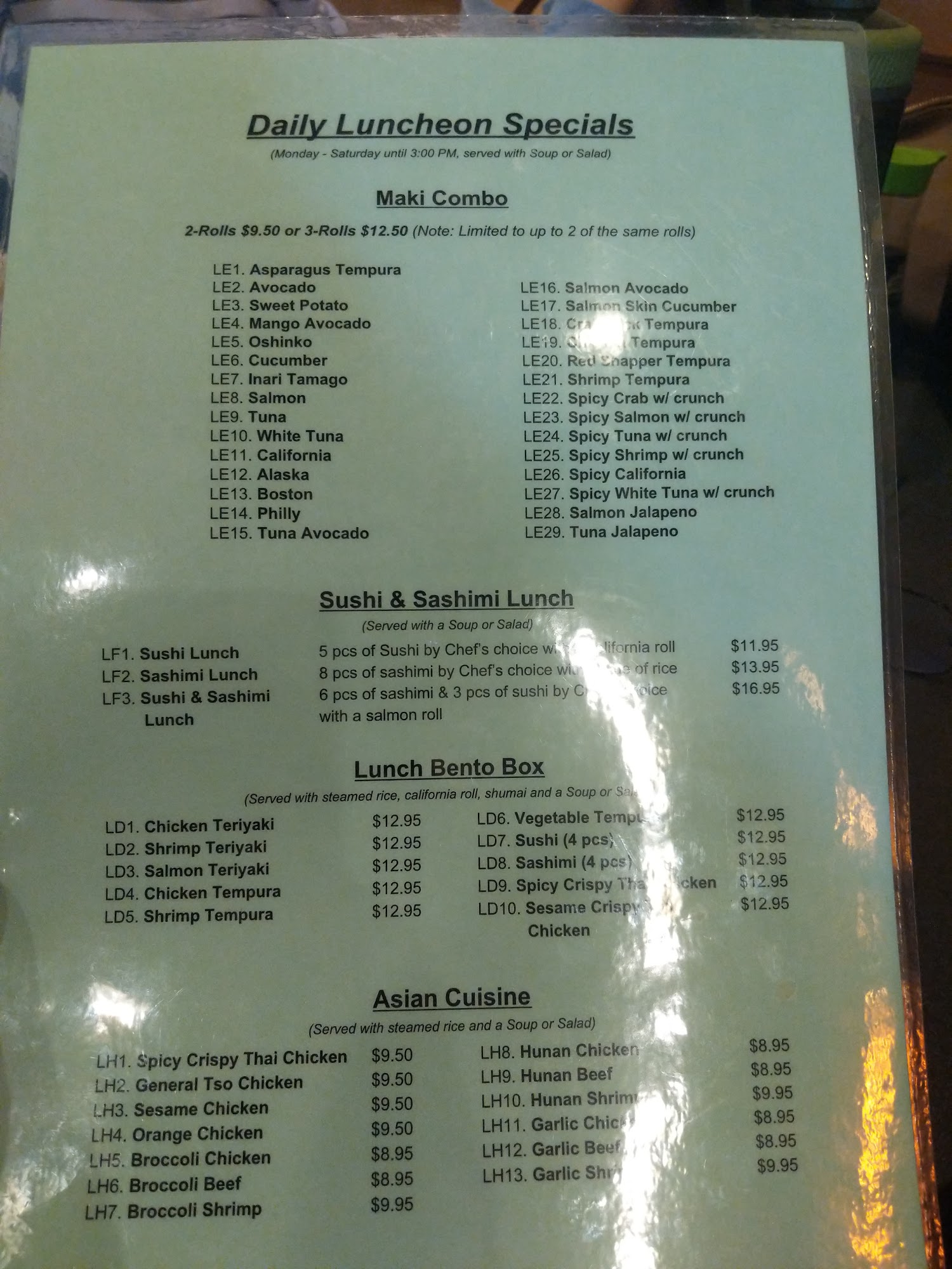 Katana Sushi Menu
