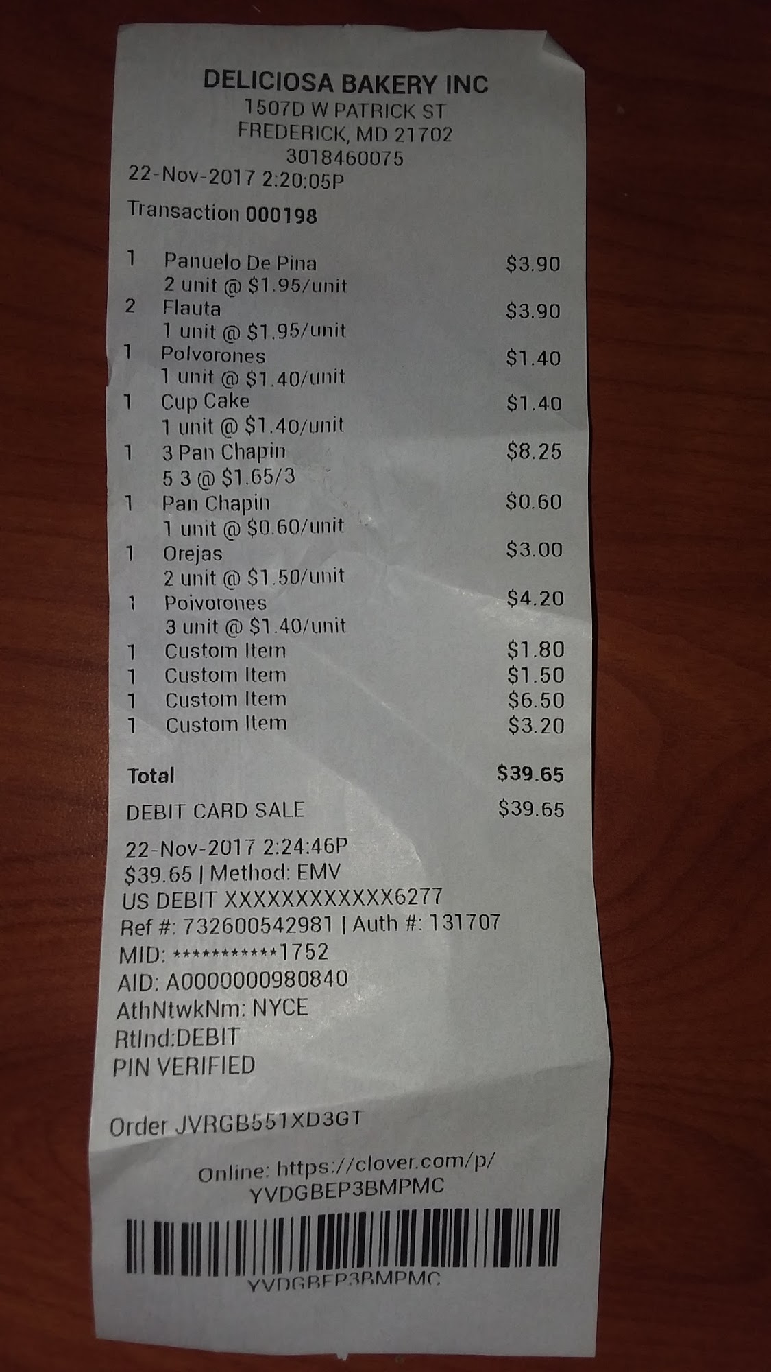 Deliciosa Bakery Inc Menu