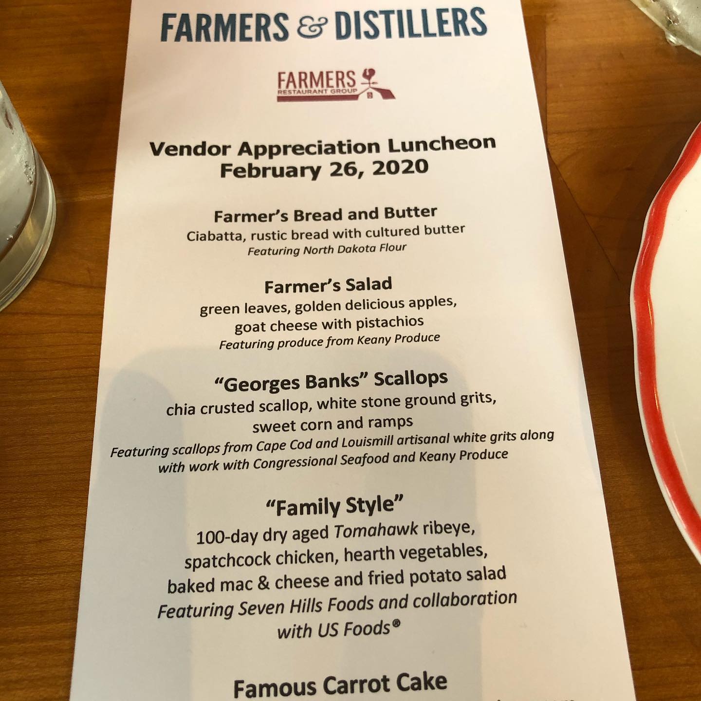 Congressional Seafood Menu