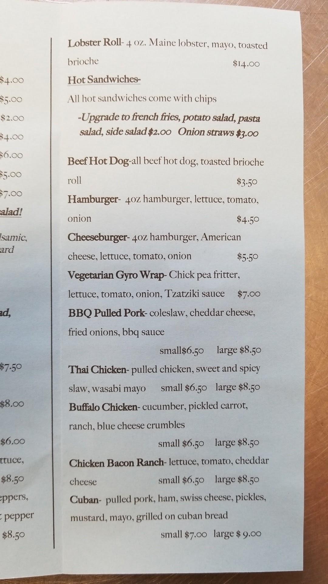 Sav's At The Tradewinds Menu