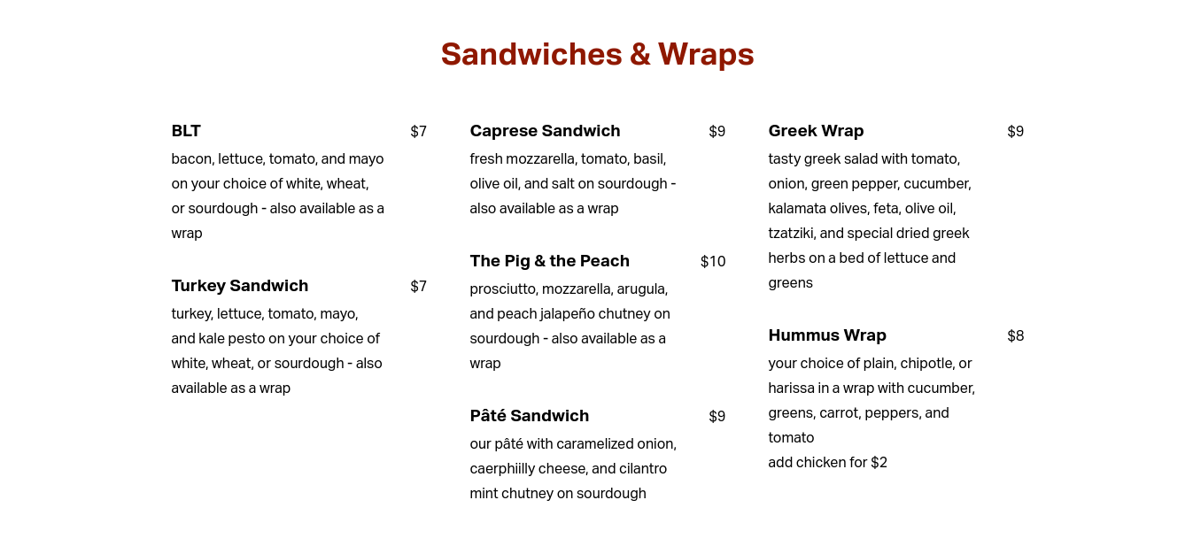 Red Stove Farm & Provisions Menu