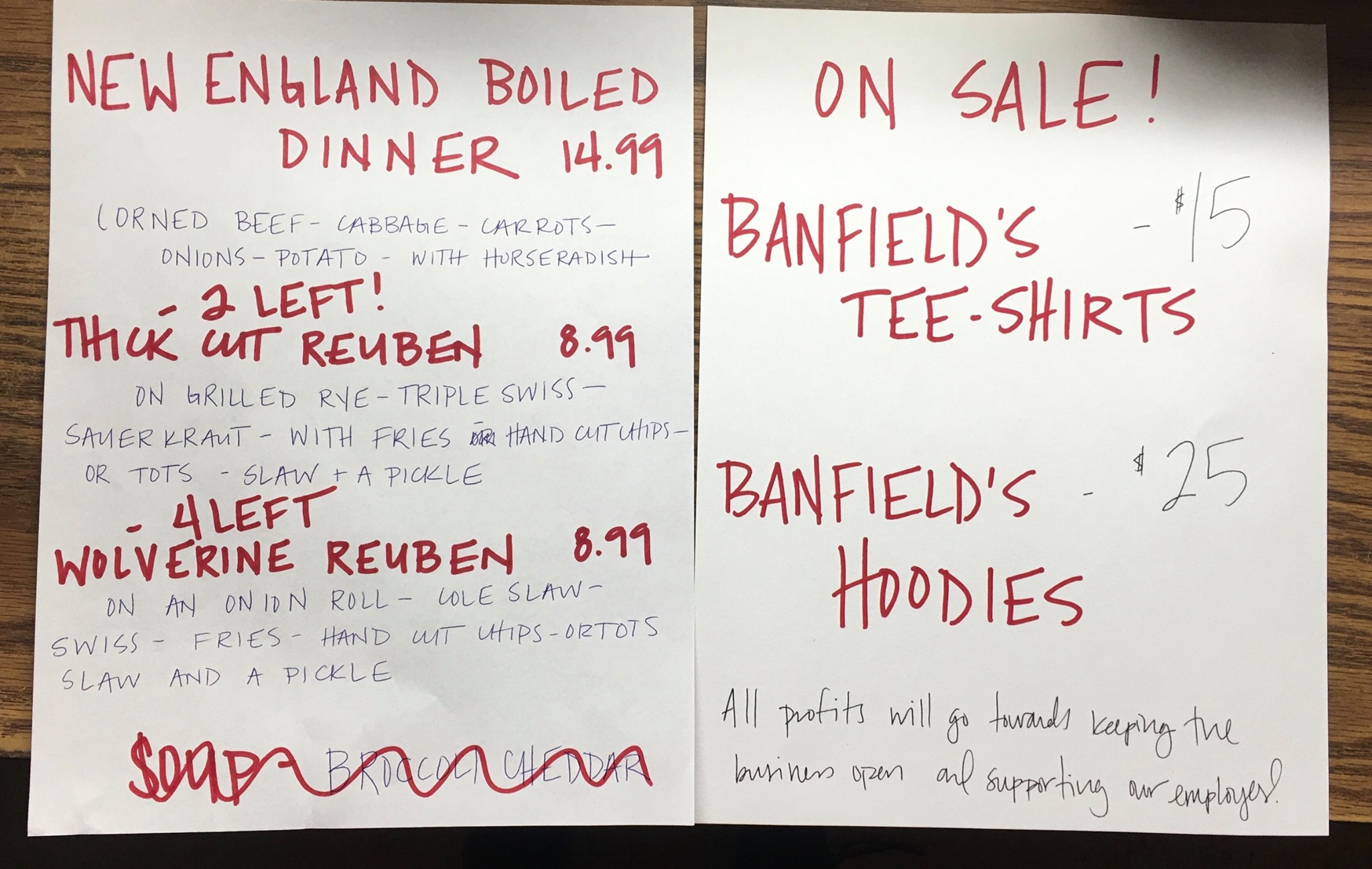 Banfield's Bar & Grill Menu