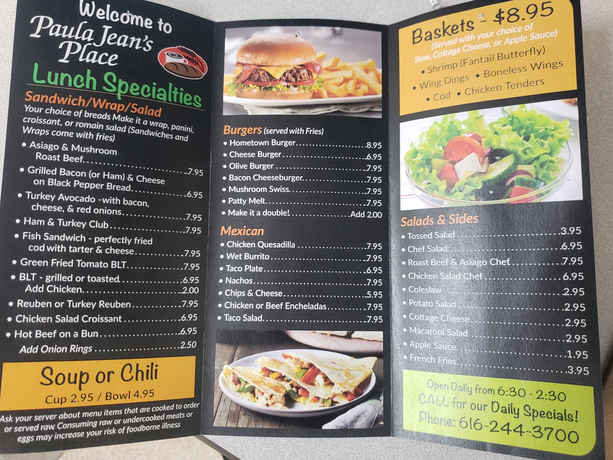 Paula Jean's Place Menu