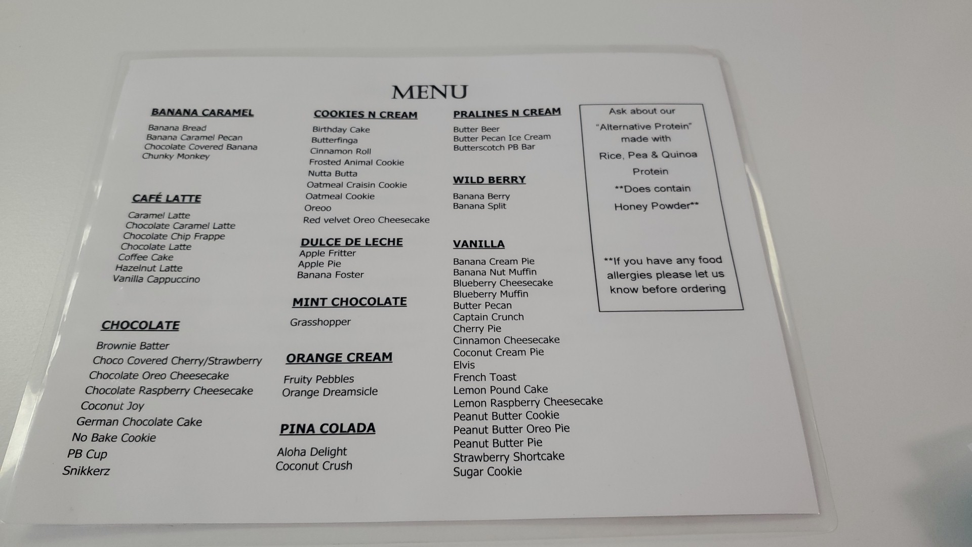 Big Rapids Nutrition Menu