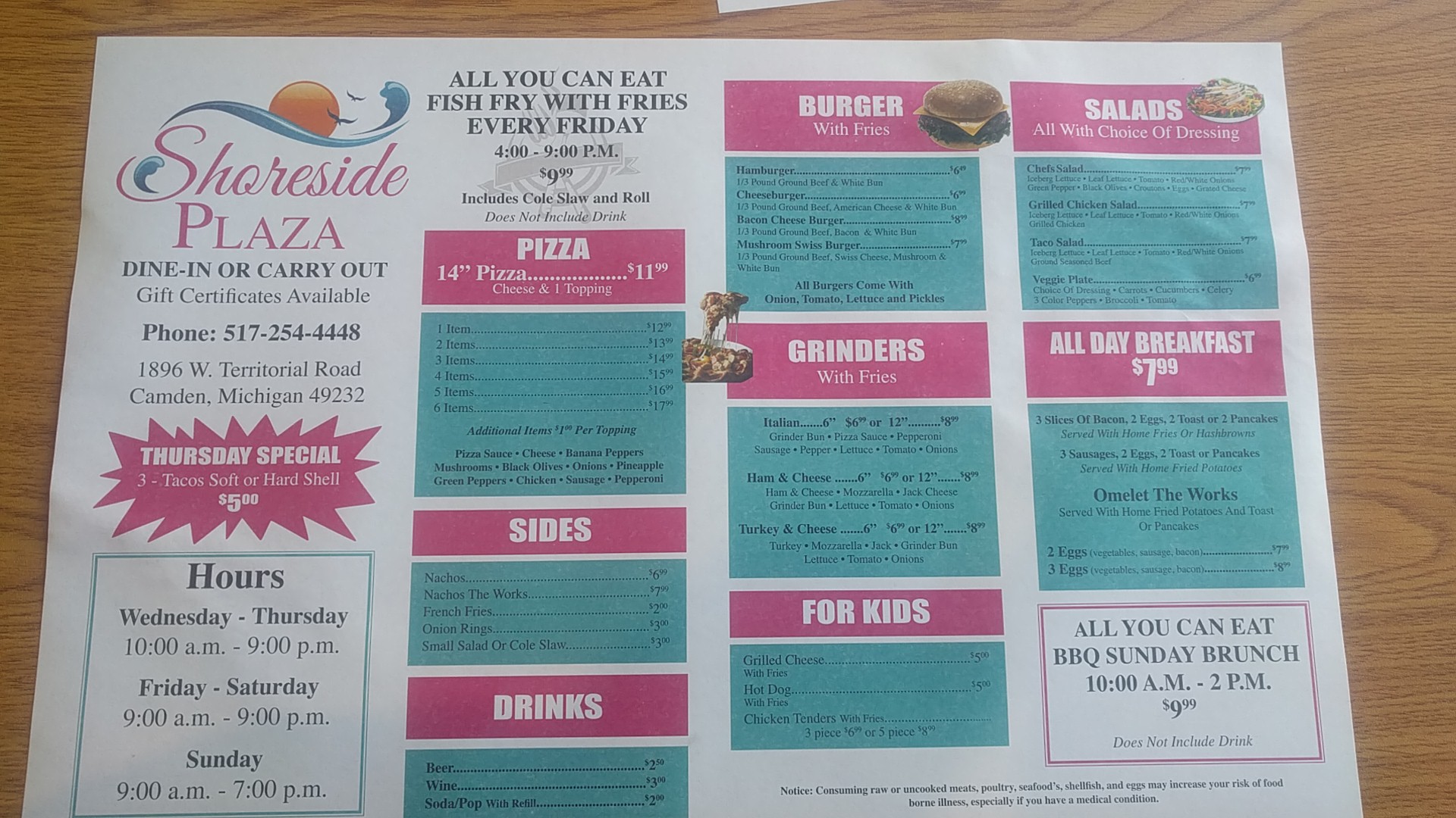 Lake diane store Menu