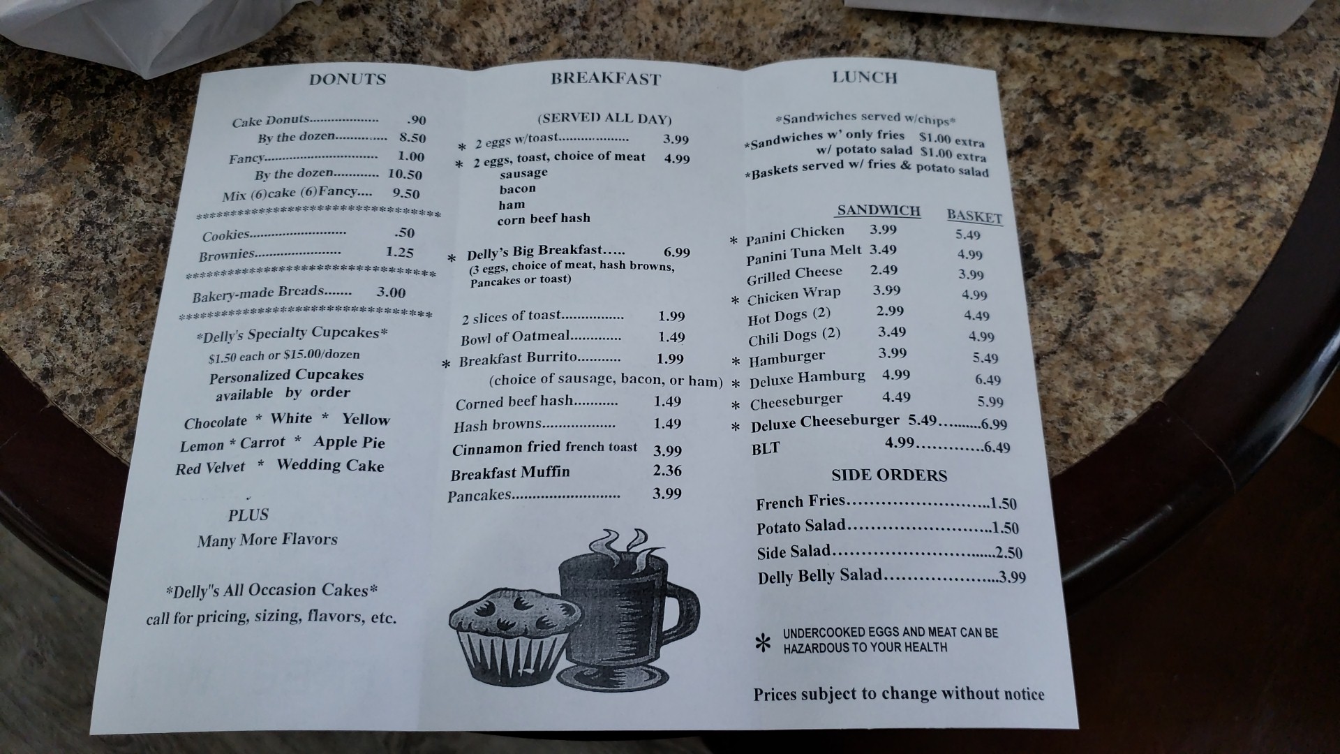 Delly Belly Bakery Menu