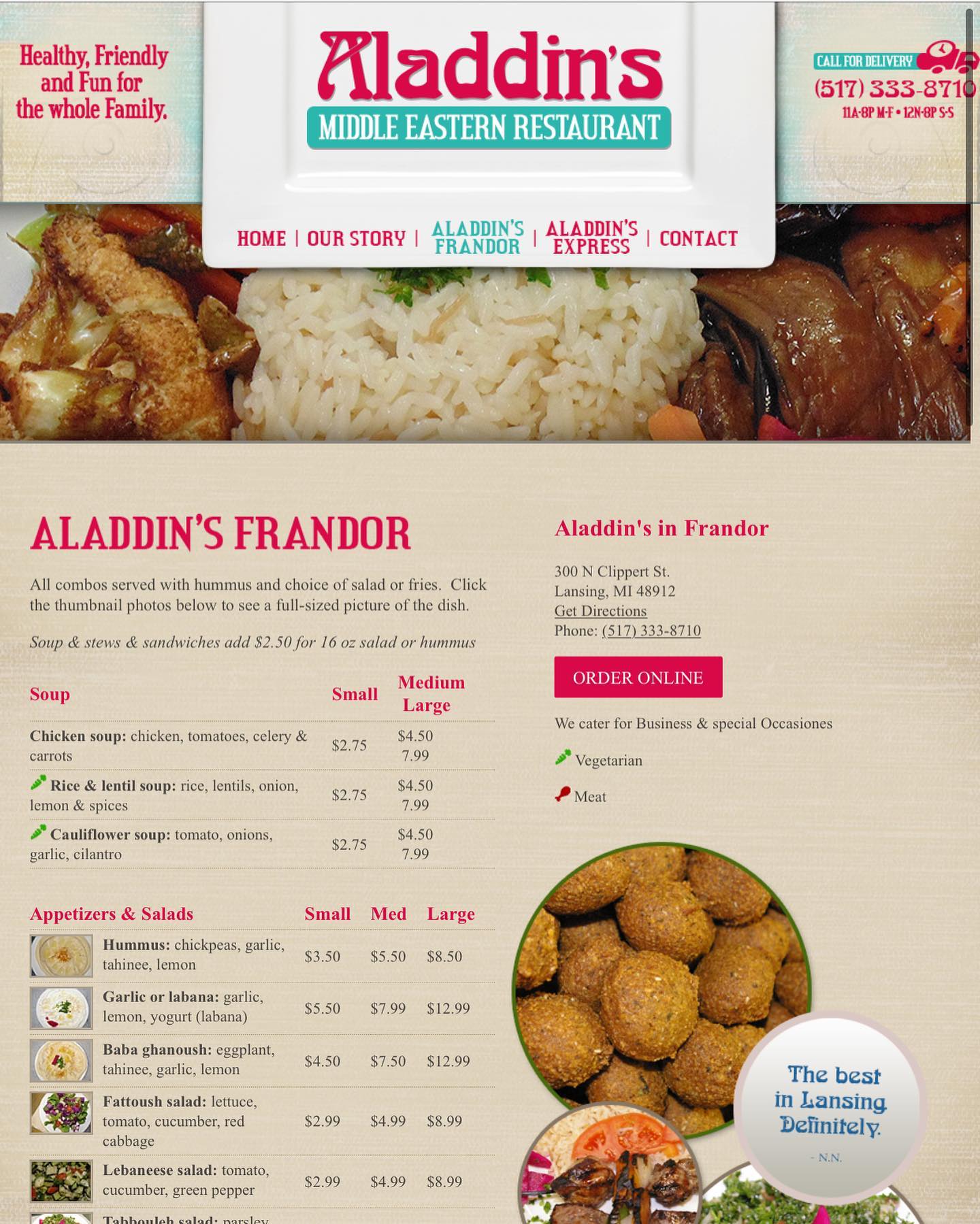 Aladdin's Restaurant 300 N Clippert St, Lansing