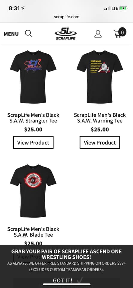 Simmons Academy of Wrestling Menu