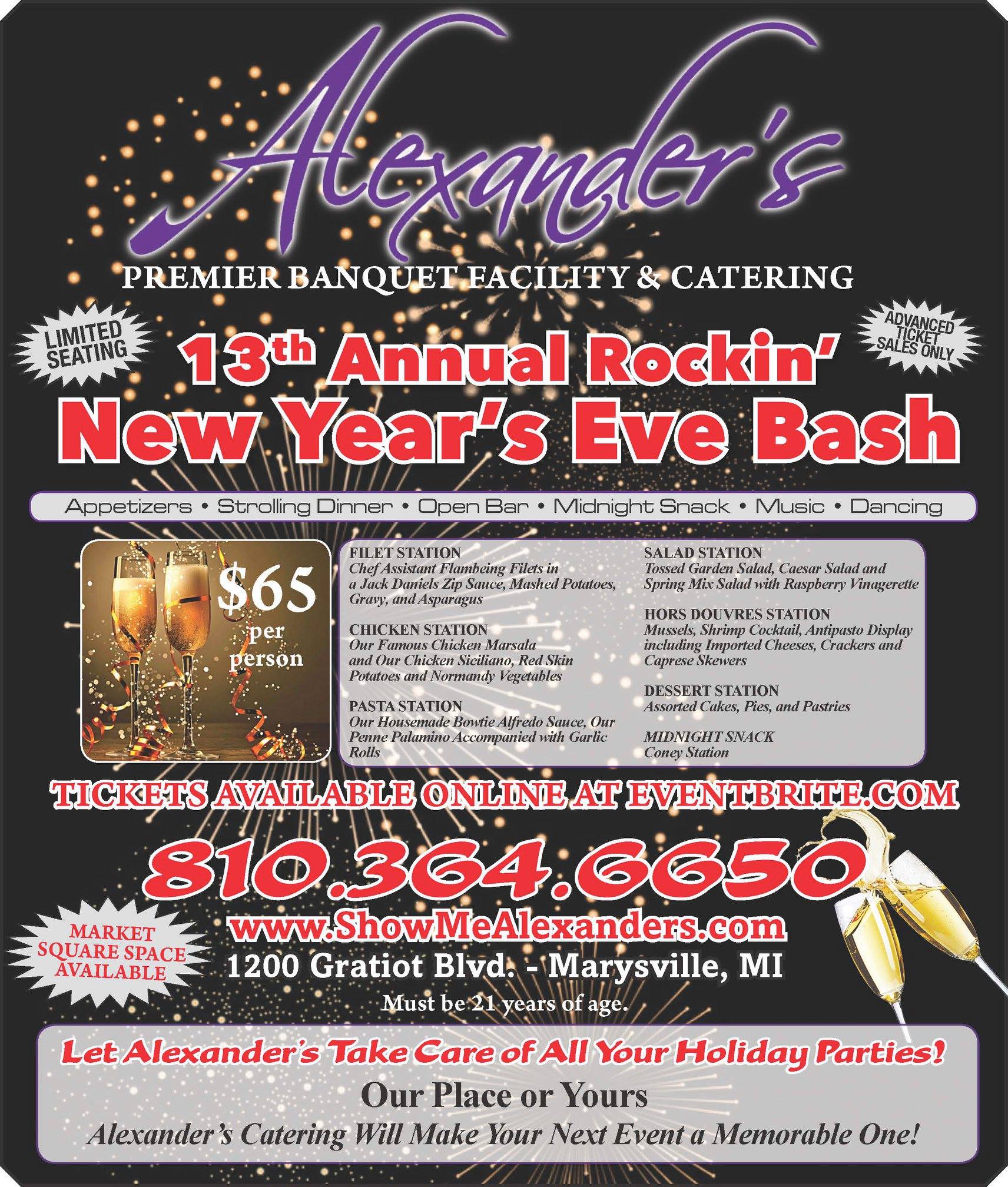 Alexanders Premier Banquet Facility and Catering Menu