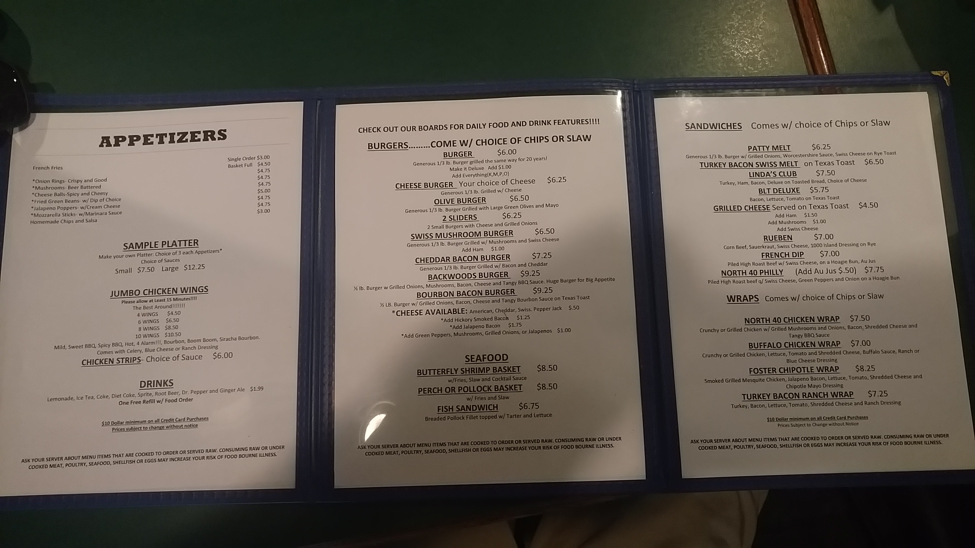 McCarty's North 40 Sports Bar and Grille Menu