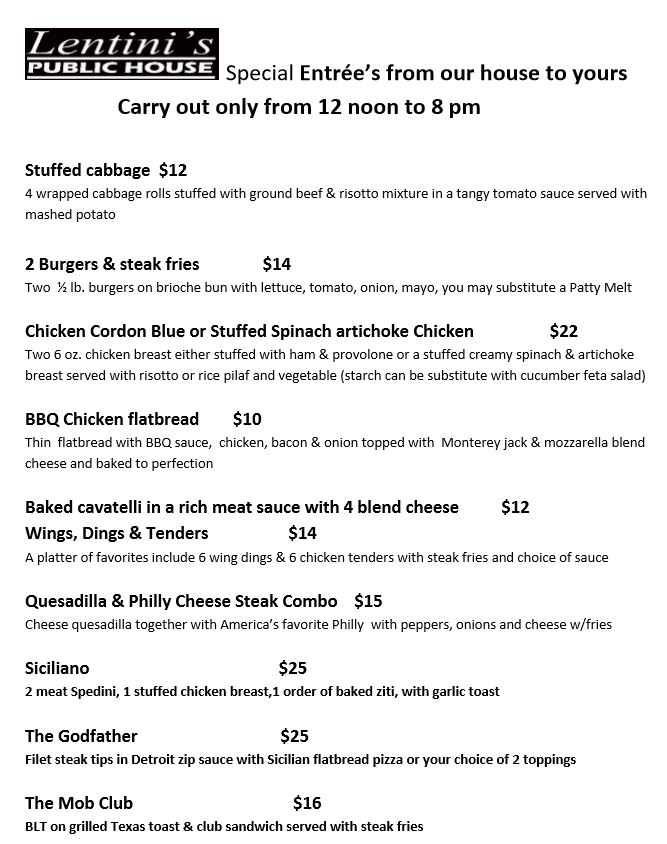 Lentini's Public House Menu