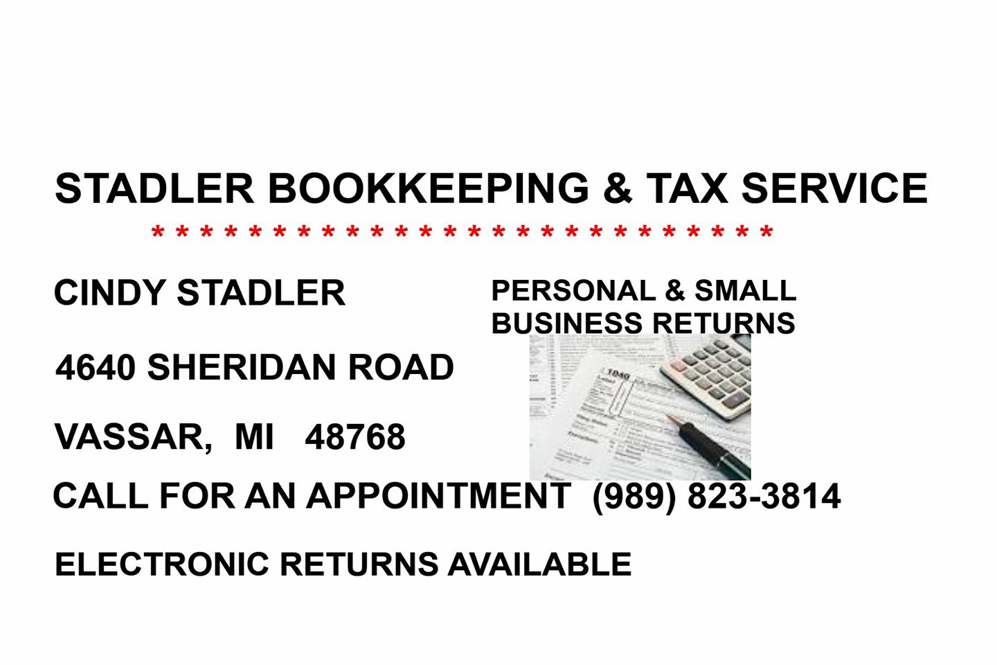 Stadler Bookkeeping & Tax Services 4640 Sheridan Rd, Vassar Michigan 48768