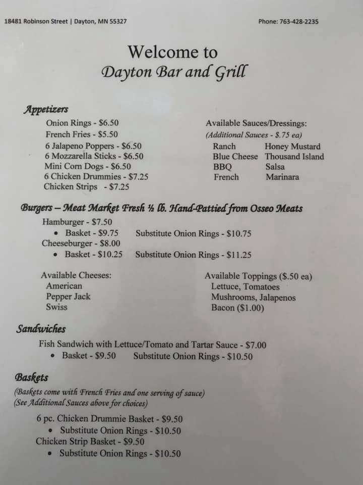Dayton Bar & Grill Menu