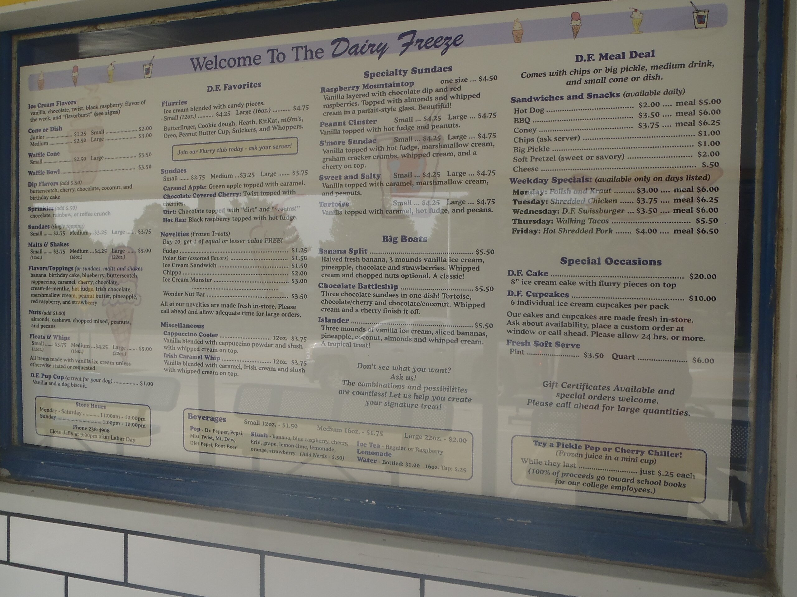 Dairy Freeze Menu