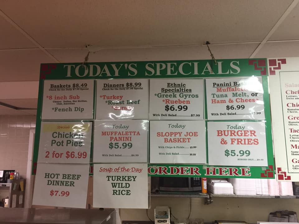 Sunrise Deli and Apartments Menu