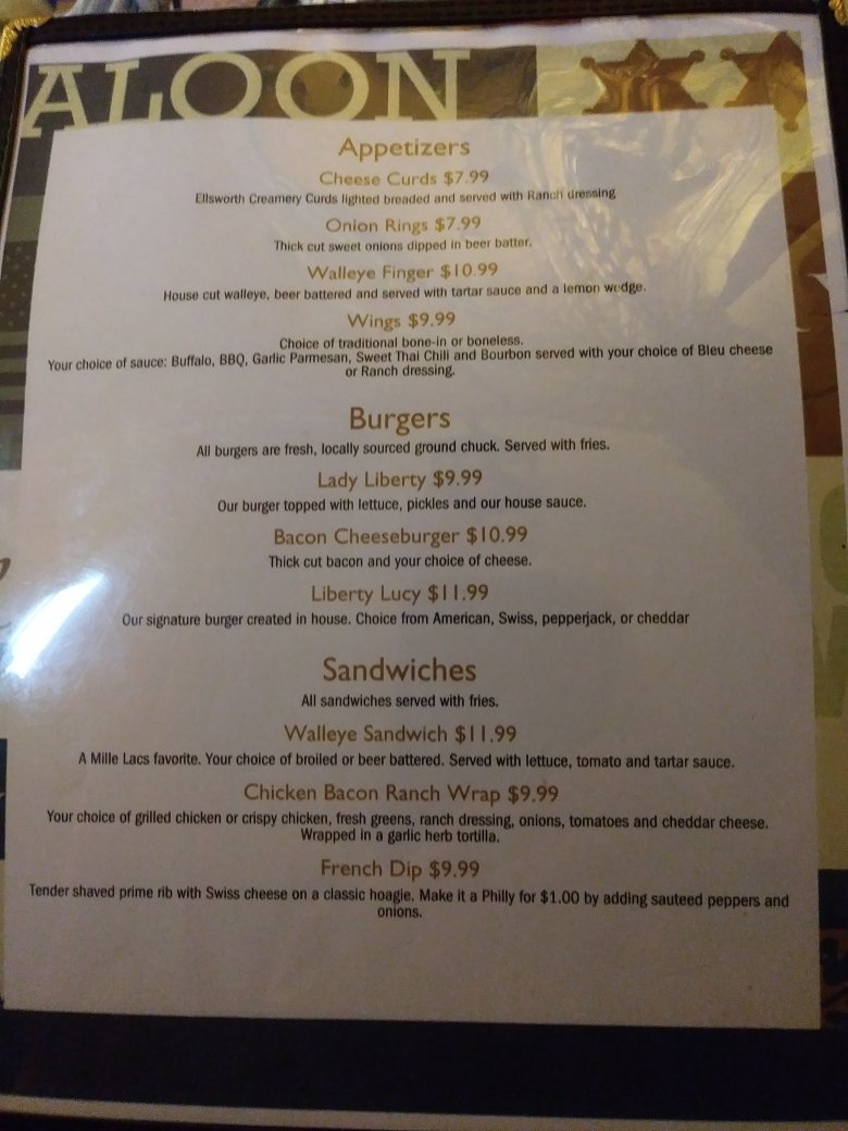 Liberty Beach Menu