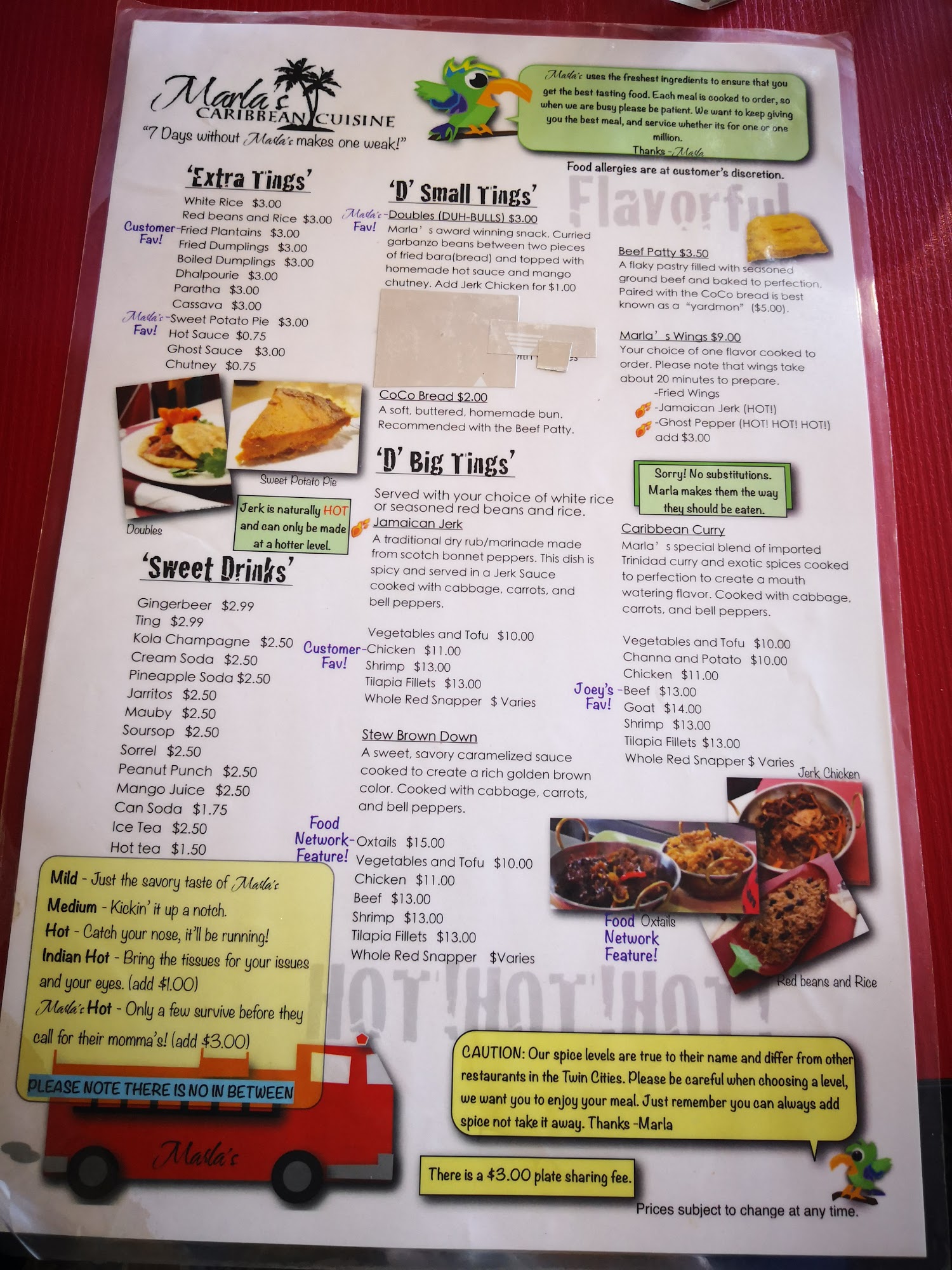 Marla's Caribbean Cuisine Menu