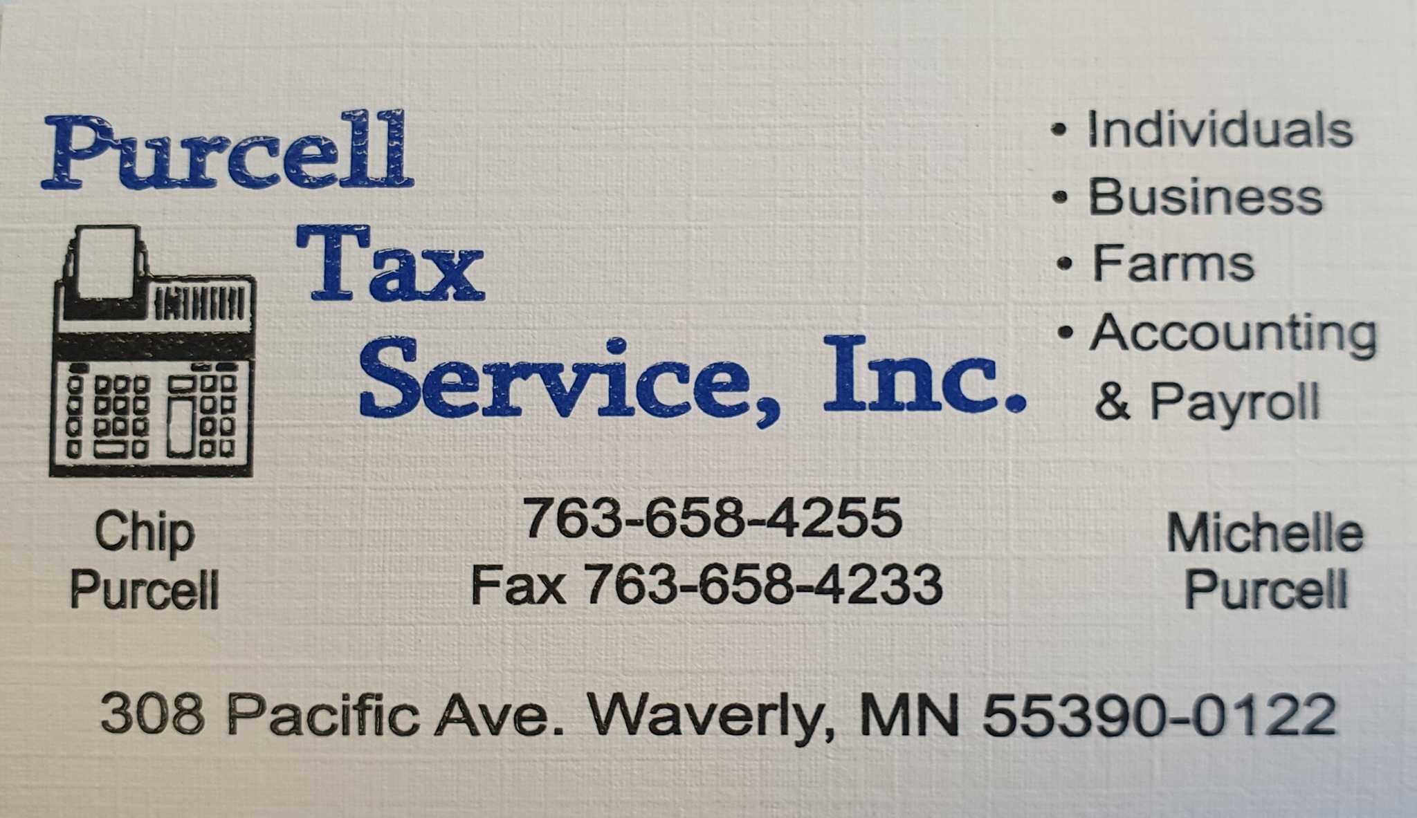 Purcell Tax Service Inc 308 Pacific Ave, Waverly Minnesota 55390
